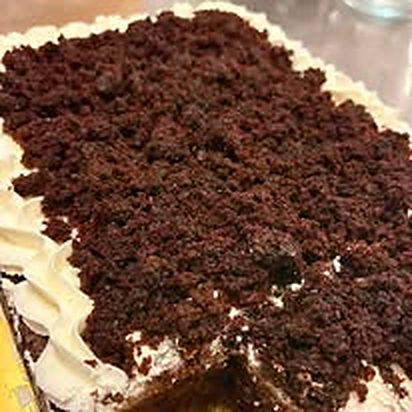 Chocolate cake layered with cream